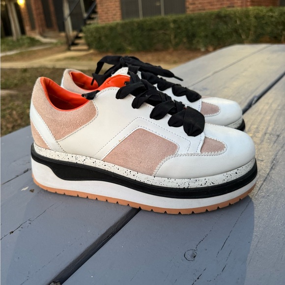 Zara contrast color platform Stylish White and Orange Sneakers S/9 - Picture 4 of 9